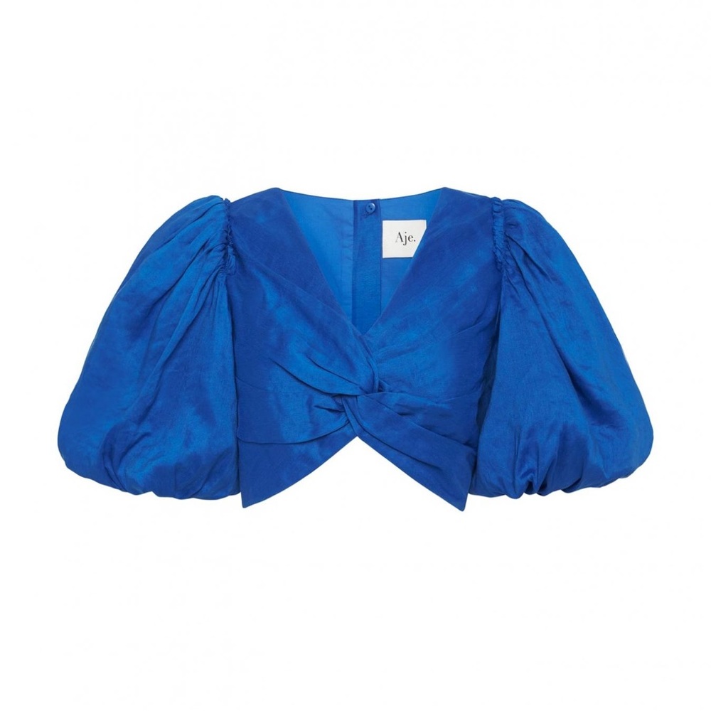 Reverb Puff Sleeve Cropped Top Cobalt Bluf